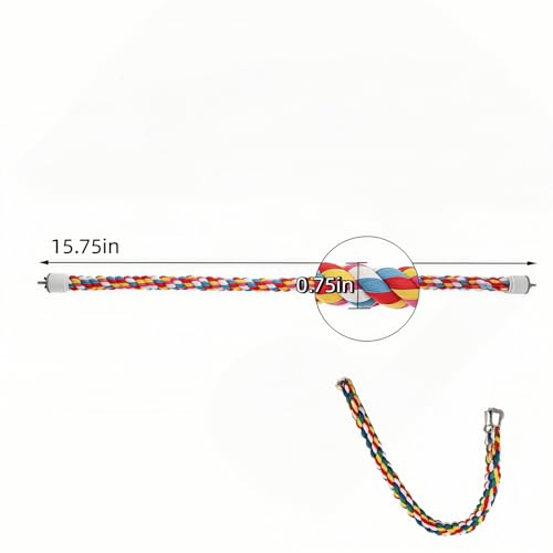 Bird Rope Perches, Parrot Toys, Bungee Rope Perches for Parrots, Cockatiels, Parakeets, Budgie Cages Comfy Birds (Metal Nut) - 15.75 inches - size: 40cm