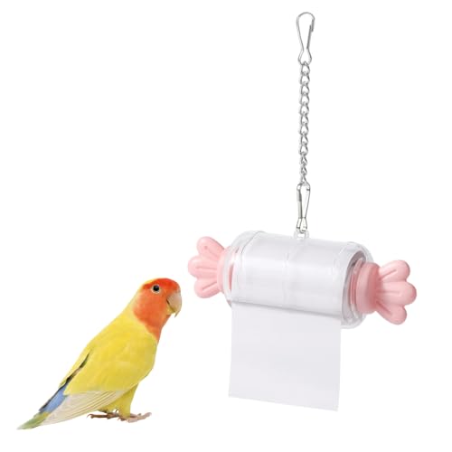 MiOYOOW Parrot Shredding Toy, Bird Foraging Roll Paper Holder with Hanging Chain for Parakeet Cockatiel Conure Lovebird - color: Pink
