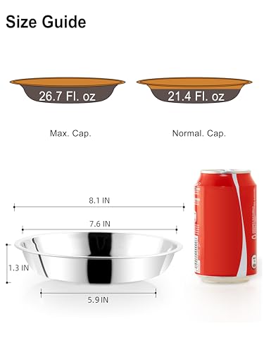 VENTION Stainless Steel Shallow Cat Food Bowl 8.1 Inch, Medium Whisker Fatigue Cat Food Dish 26.7 Fl.oz, Replacement Basic Kitten Bowls Bulk for Elevated Stand, Dishwasher Safe (Set of 2) - size: 8 1/10 Inch-Outer Dia.