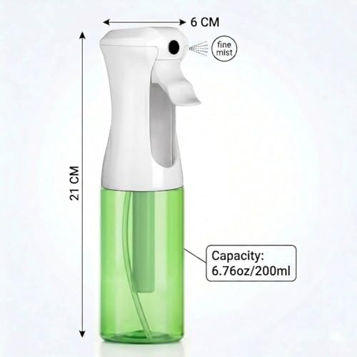 VIGOR PATH Continuous Mist Green Spray Bottle 200ml Fine Mist for Hair | Aerosol Free Reduces Hand Fatigue Salon Refillable Lightweight Cleaning - color: GREEN