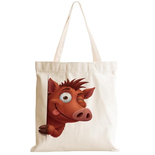 Cartoon Canvas Tote Bag, Gifts for Women Men Birthday Christmas Reusable Tote Shoulder Bag for Grocery Shopping 01 - color: Pig 475