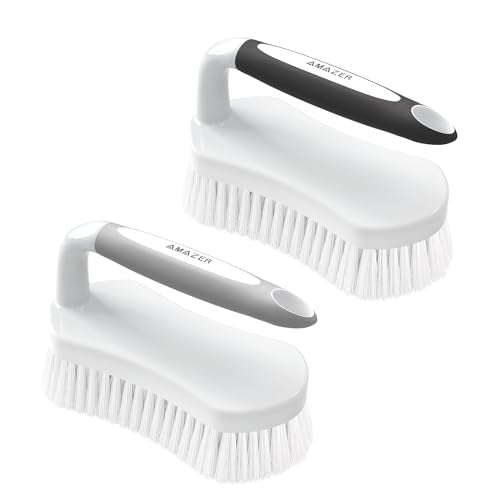 Scrub Brush for Cleaning Comfort Grip Bathtub Scrubber Stiff Bristles with Handle Heavy Duty Shower Cleaner Brush for Tub Carpet Floor Sink Outdoor - Pack of 2 (Black+Grey) - color: Black+grey