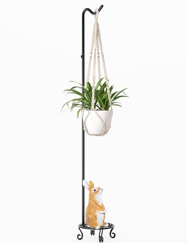 75'' Tall Shepherd's Hook with Base Adjustable Height Indoor Outdoor | Heavy Duty Base,Stable Outdoor Garden Hook,For Hanging Planters,Bird Feeders,Wind Chimes,Lanterns,Lamp