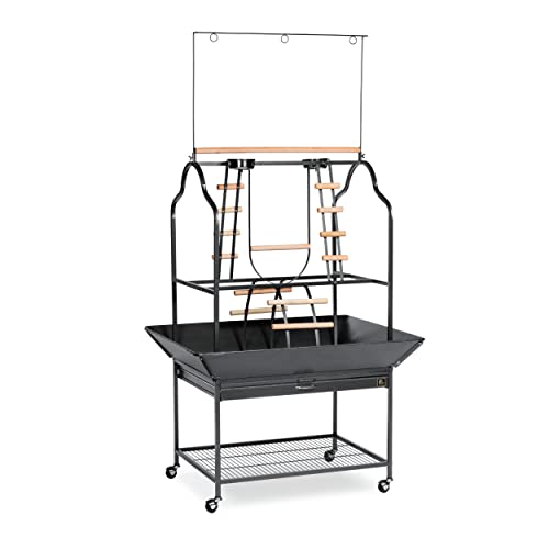 Prevue Pet Products Large Parrot Playstand with Wheels, Bird Stand Activity Play Center with Perches and Ladders, Indoor Outdoor Playground for Birds, Black Hammertone Finish - size: Large