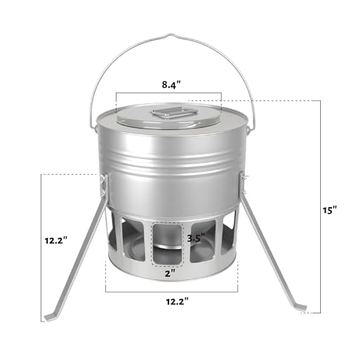 KOL Metal Chicken Feeder - 20lbs No Waste Chicken Feeder with 12 Ports, Powder Coated Rust-Proof Design & Smooth Edges for Safe Feeding (Silver) - color: Silver