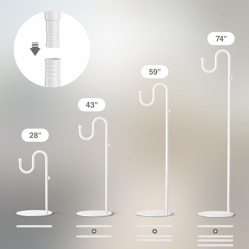 74" Shepherds Hook Stand: Hanging Bird Feeders, Plants, Wind Chimes, White | Heavy Duty, Adjustable, Free Standing Pole Holder with Heavy Duty Base for Indoor & Outdoor, Holds Up to 20 LBS - color: White