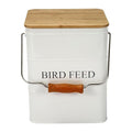 Morezi Bird Treat and Food Storage tin with Wooden lid and Scoop Included - White Powder - Carbon Steel - Birds Food bin - pet Food Container Storage Canister - color: White wood lid