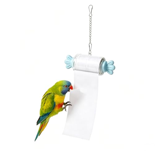Parrot Foraging Toy, Bird Shredding Toy with Replaceable Paper Roll, Food Grade PP Chewing Toys for Cockatiel Budgie Conure Parakeet, Bird Cage Boredom Relief Enrichment Toys (Blue) - color: Blue
