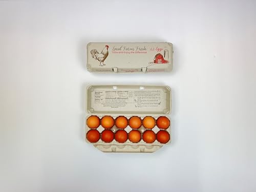 12 Count Egg Cartons - Printed Red/Brown - Recycled Paper Pulp, Solid Top S | tyle for Chicken Eggs - Made in USA