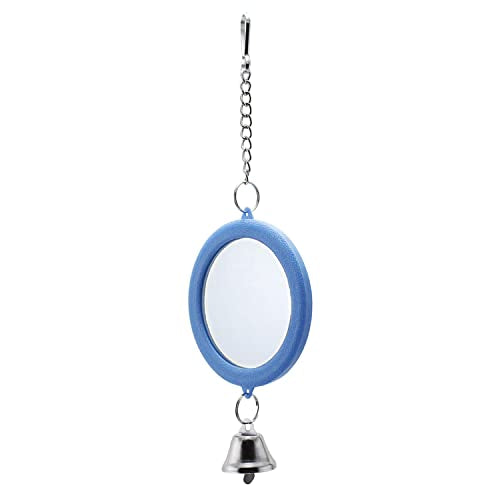 2PCS Bird Mirror with Bell Parrot Hanging Interactive Playing Toy for Cockatiel Parakeets Canaries Budgie Cage Accessories (Blue) - color: Blue
