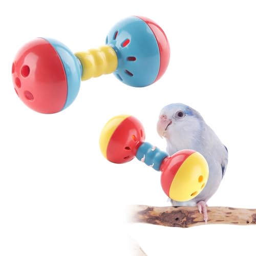 DQITJ 2 Pcs Bird Barbell Dumbell Foot Toy, Enrichment Rattles Bells Foot Toy for Small Bird Parrot Parakeet Cockatiel Conure Love Birds