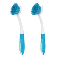 Dish Brush with Handle, 2 Pack Scrub Brushes, Blue | Built-in Scraper, For Cleaning Kitchen, Pots, Pans and Sink, Scrubber Washing Tools - color: Blue