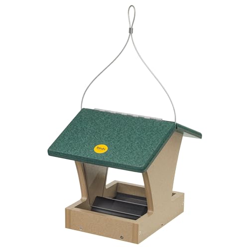 Birds Choice Two-Sided Hopper Bird Feeder | Small | Taupe/Green | Recycled Plastic Hanging Feeder, Easy to Fill and Clean, Weather-Resistant for Year-Round Backyard Use - color: Taupe/Green