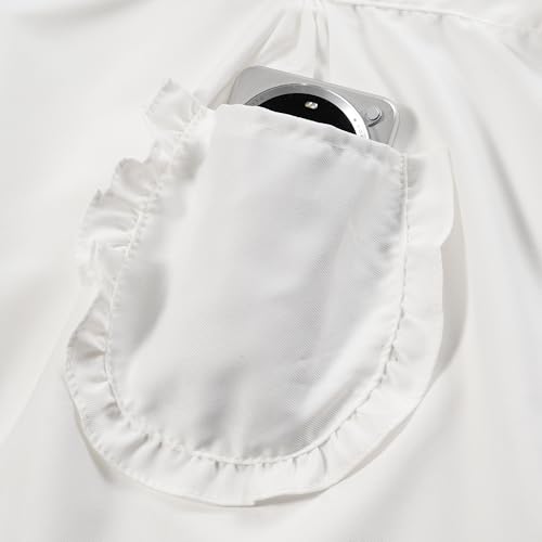 Cute Cotton Apron for Women, Adjustable Bib Cooking Kitchen Aprons with Pockets for BBQ Drawing Baking - color: White