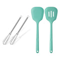 U-Taste 600ºF Heat Resistant 13.6in Solid & Slotted Thick Kitchen Silicone Turners (Aqua Sky) and 18/8 Stainless Steel 7" Mini Whisk for Cooking