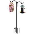 Gtongoko Double Shepherds Hook for Outdoor, 108 Inch Bird Feeder Pole with 5 Prongs Base, 5/8 Inch Thick Heavy Duty Adjustable Garden Hook for Hanging Plant, Lantern, Hummingbird Feeder, 1 Pack - size: 108 Inch