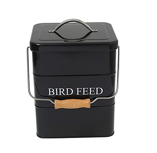 Morezi Bird seed and feed storage tin with lid Included - white-coated carbon steel - tight fitting lids - storage canister tins - Black - color: Black
