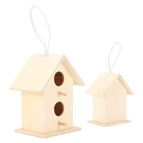 Wooden Birdhouse, 2PCS Wooden Hanging Bird House with Two Holes for Outside | Nest Box Unfinished Bird Houses Hanging Wooden Birdhouse Wooden Bird Houses to Paint for Small Bird (#a)