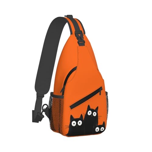 Black Cat Sling Bag for Women, Crossbody Bag Orange Cute Cat Sling Backpack for Men, Casual Shoulder Bags Lightweight Gym Outdoor Sports Travel Hiking Fishing Daypack - color: Black Cat