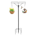 Frcctre Adjustable Double Shepherds Hooks for Outdoor, 61 Inch Tall Bird Feeder Pole with 5 Prongs Base, Heavy Duty Garden Hanger Stand for Hanging Flower Basket, Lantern, Bird Nests
