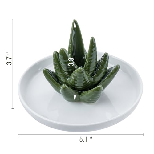 MyGift Decorative White Ceramic Ring Tray for Jewelry, Ring Cone and Trinket Tray with Raised Heart Design (Ceramic Aloe) - color: Ceramic Aloe