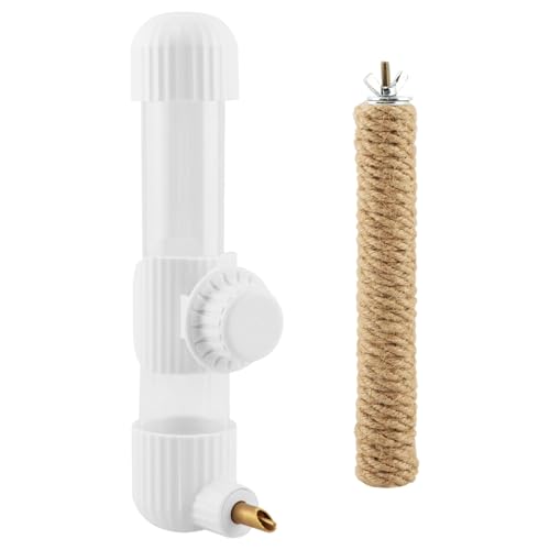 9.4 Fl Oz Bird Water Dispenser, No Mess Spring Valve Water Bottle with Parrot Bite Perch, Flexible Installation, for Small Birds Budgies, Cockatiels, Canaries, Lovebirds