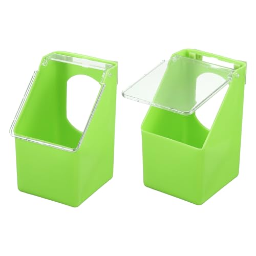 No Mess Bird Feeder, 3.5x3.1x5.5 Inch Parakeet Feeder Bird Cage Accessories Hanging Food Water Dispenser, (Green, 2 Pcs), Intended for Pet/Pigeon/Parrot/Chicken - color: Green