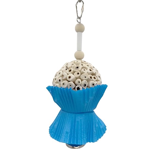 1927 Large Sola Cake Wood Ball & Paper Cupcake Cup Bird Toy - Shredding & Foraging Parakeet Toys - Natural Bird Cage Accessories for Small Med and Large Birds - Destructible Bird Chew for Cage - size: Large