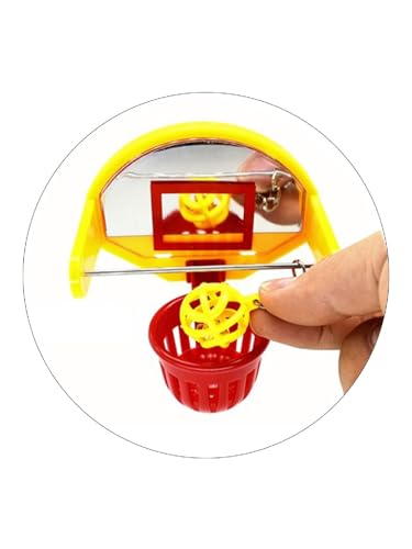Bird Basketball Toy with Mirror Hanging Foraging Chew Ball Interactive Intelligence Training Toy for Budgies Parakeets Cockatiels Conure Easy to Install