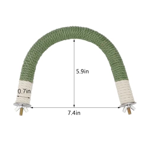 Hypeety U Shape Bird Hemp Rope Perch Parrot Cage Paw Grinding Stick Stand | U shape, natural wood with hemp rope, grinding paw naturally, birdcage accessories, for budgies/cockatiels/conures, green, L
