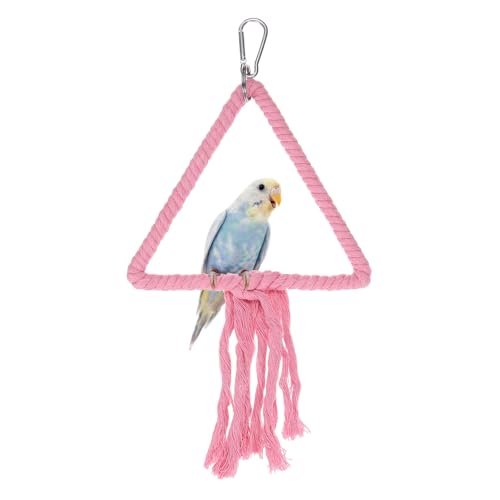 Bird Rope Perch Swing, Rope Triangular Lifting Ring Perch Standing Pole Accessory Climbing Swing Paw Grinding 12 Inch, (Pink) Intended for Parrot/Parakeet/Budgies/Cockatiels - color: Pink