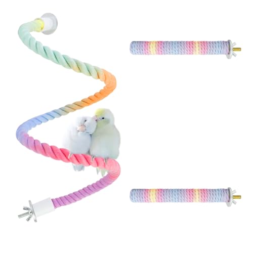 WishLotus Parrot Rope Perch, 31 in Rope Perches for Bird Cages with 2 Small Stand Pole, Flexible Fade Color Perch Rope Swing for Paw Grinding Standing Climbing (A, 31 in+6.6 in) - size: 31 IN+6.6 IN