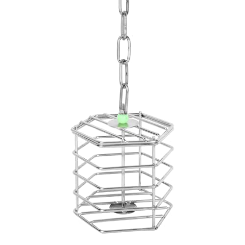 Stainless Steel Bird Suet Feeder Cage with Chain & Bead, Hanging Bird Food Holder Intelligent Feeding Box Millet Treat Holder for Macaw Cockatoo Cockatiel Parrot