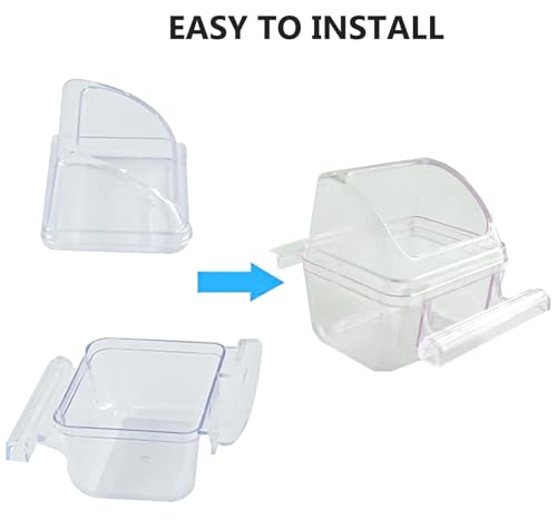 2 Pack Bird Feeder Bowl Clear Water Container Bird Cage Dish No Mess Parakeet Hanging Food Cup for Cage Plastic Parakeet Feeder with Perch