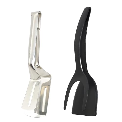 Dual-Purpose Nylon Egg Flipper Spatula & Stainless Steel Fish Turner Combo – Heat-Resistant Kitchen Tools for Non-Stick Pans, BBQ, Grilling (2-Piece Cooking Utensil Set)