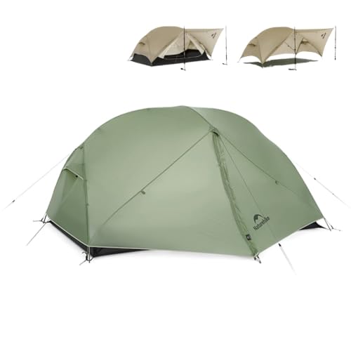 Naturehike Mongar 2 Person UL Camping Tent | PU2000mm+ Waterproof 1-2 Person Backpacking Tent, Ventilation System, Multi-Mode Double-Layer Freestanding for Hiking Travel - color: Green, size: 2 person