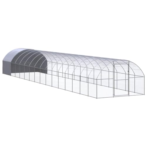 Large Chicken Coop, 118.1 x 118.1 x 78.7 Inch Galvanized Steel Poultry Cage, Outdoor Metal Chicken Run Walk-in Hen House Pen with Secure Door for Backyard - color: Silver-L