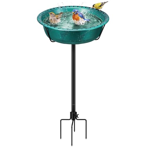 VIVOHOME Bird Bath for Outside with Metal Ground Stake, Green | Weather-Resistant ABS, 13-Inch Bowl, 1.45-Gallon Capacity, for Outdoor/Garden, Bird-Friendly, Easy to Clean - color: Green, size: Birdbath Only