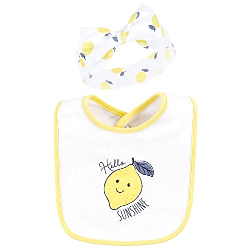 Hudson Baby Unisex Baby Cotton Bib and Headband Set - color: Navy Lemon, size: One Size