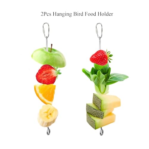 2pcs Hanging Bird Treat Skewer Parrot Fruit Feeder, 10.2 Inch Stainless Steel Bird Fruit Fork Food Holder Foraging Toy for Parrot Parakeet Conure, LXLVOUEG - size: Ring-10.2inches-2P