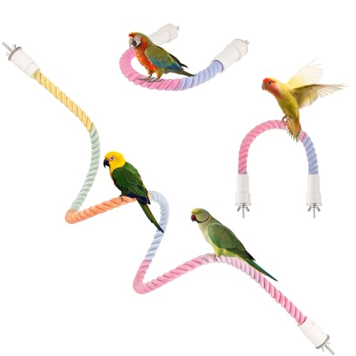 3Pcs Rope Perch for Bird Cages, Bendable Climbing Cotton Rope | Cotton Rope with Steel Core for Parrot Cockatiel Budgie Cages, Bird Toy Reduces Boredom and Stress - size: 3PCS