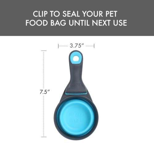 Dexas Popware for Pets Collapsible Klip Scoop, 3-in-1 Pet Food Scoop, Measuring Cup and Bag Clip, 1 Cup Capacity, Blue - color: Blue, size: 1 Cup Capacity