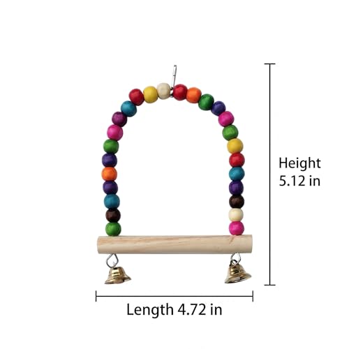 Colorful Bird Swing Wooden Parakeet Toys for Cage Small Parrot Perch with Bells Hanging Bird Accessories Daily Exercise Play Item