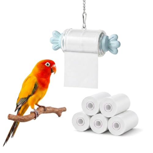Bird Paper Roll Shredding Toy, 5 Refill Rolls, Parrot Chewing Toy | with Hanging Chain for Bird Cage, Foraging Chew Accessory, Fits Parakeet Cockatiel Conure Lovebird Canary, Small Medium Birds
