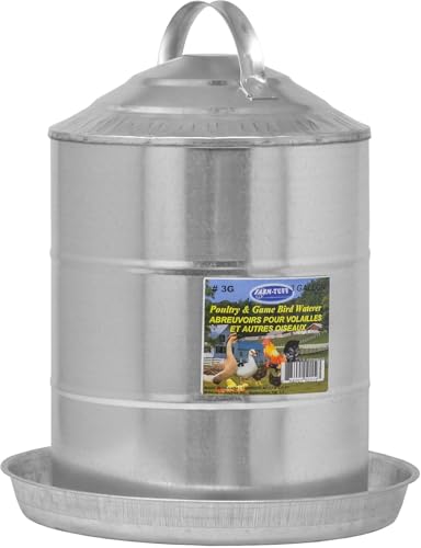 FARM-TUFF Galvanized Poultry Waterer, 3 Gallon Capacity - Double-Wall Poultry Fountain with Cone Top - Automatic Gravity-Fed Water Dispenser for Chickens, Ducks & Game Birds - size: 3 Gallon Capacity