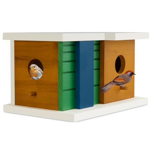 Bird House Wooden Birdhouse with 2 Holes - Bird House for Outside Ideal for Bluebird,Finch, Cardinals and Garden Wild Birds - Outdoor Hanging Bird Nesting Box