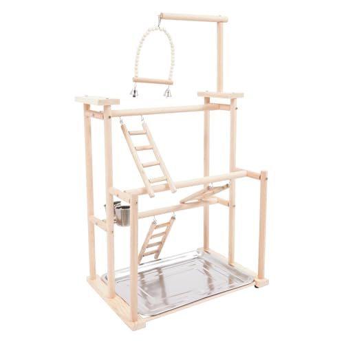Parrots Rack, Wood Bird Playing Stand, Pet Parrot Rack Playground Wood Perch Gym Stand Playpen Ladder with Toys Exercise Playgym with Feeder Cups Toys Exercise Play