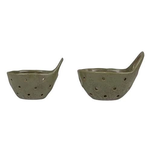 Creative Co-Op Set of 2 Green Reactive Glaze Stoneware Colanders - color: Green, size: Large/Small