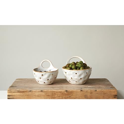 Creative Co-Op Set of 2 Cream Stoneware Colanders (Pack of 4) - color: Cream, size: Large/Small (Pack of 4)