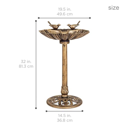32inch Antique Bird Bath Outside Garden Weather Resistant Polyresin Backyard Expressions - color: Bronze